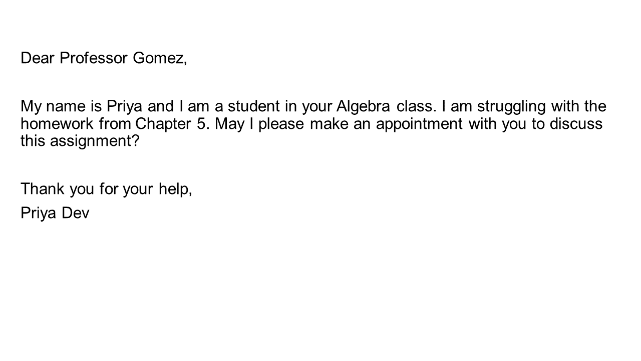 Example of a formal email from a student to a professor