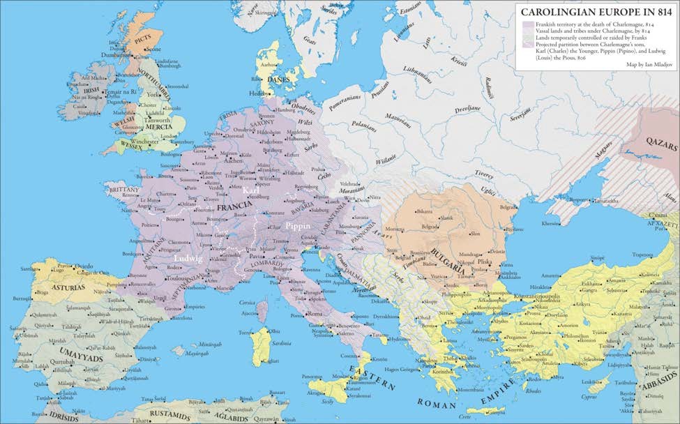 Map of Carolingian Europe in 814 CE