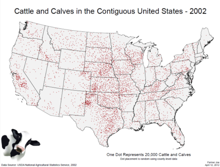 example of a neat line. map of cattle and calves in the contiguous united states 2002
