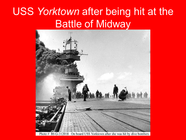 USS yorktown after being hit at the battle of midway