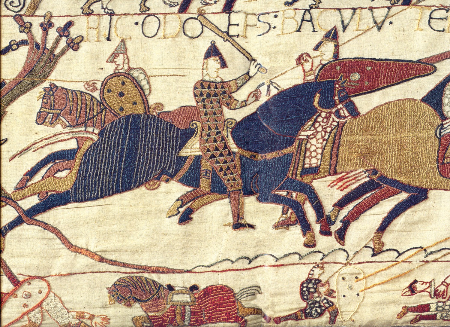 Detail of the Bayeux Tapestry depicting Odo, half brother of William the Great, in battle 