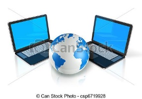 2 laptops with a globe between them