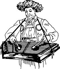 drawing of a man playing a dulcimer
