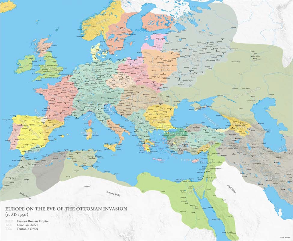 Map of Europe in 1350 CE