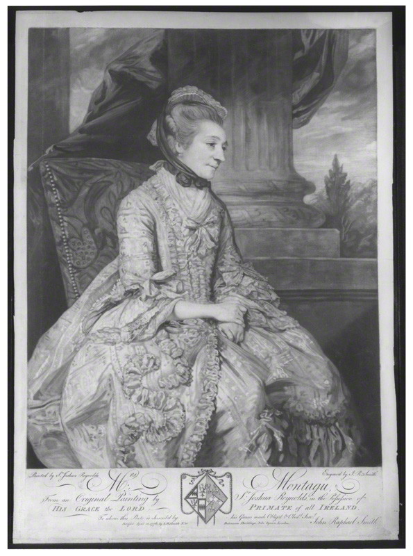 Elizabeth Montagu, mezzotint engraving, by John Raphael Smith after a portrait by Sir Joshua Reynolds, published 10 April 1776