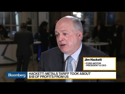 Thumbnail for the embedded element "Ford CEO Says Metals Tariffs Took About $1 Billion From Profits"