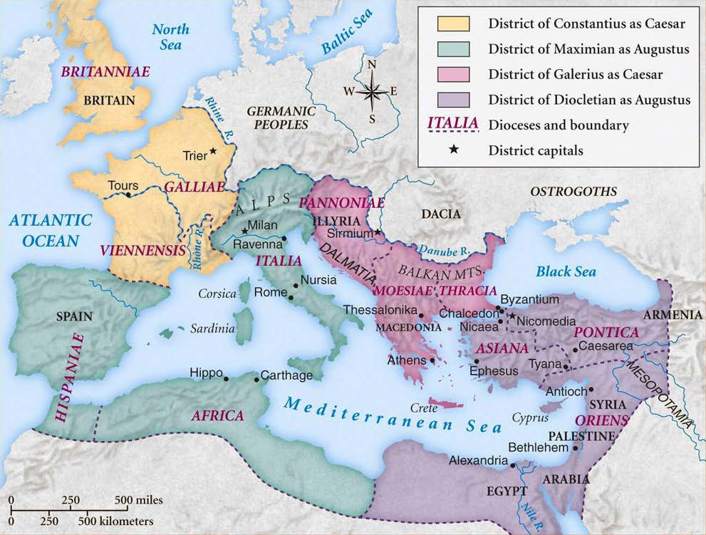 Map of the Roman Empire under the Tetrarchy