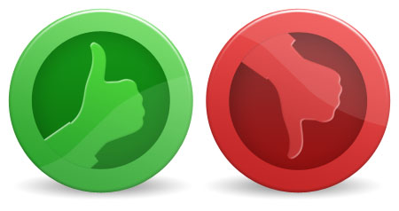 A green thumbs up and a red thumbs down