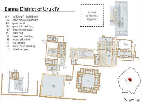 Eanna District of Uruk | A map of Uruk’s Eanna District, with its buildings and notes.