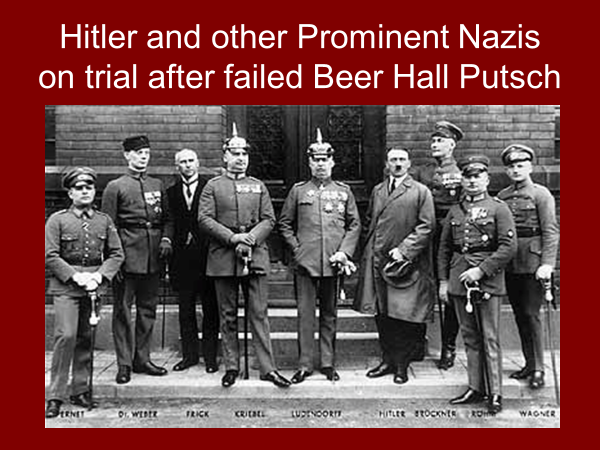 hitler and other prominent nazis on trial after failed beer hall putsch