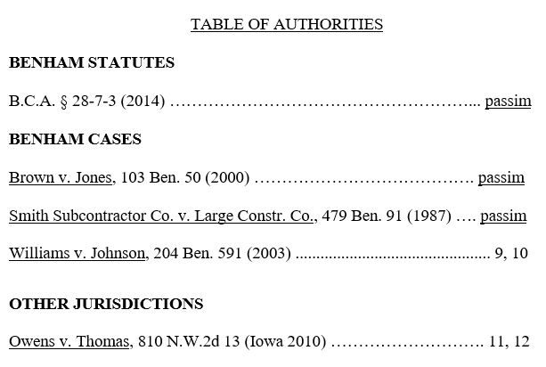 example of a table of authorities. accessible version attached